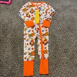 Orange Cartoon Print Kids Footie Pajamas